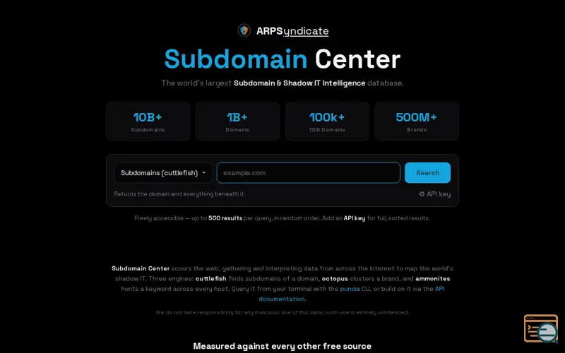 Screenshot of Subdomain Center