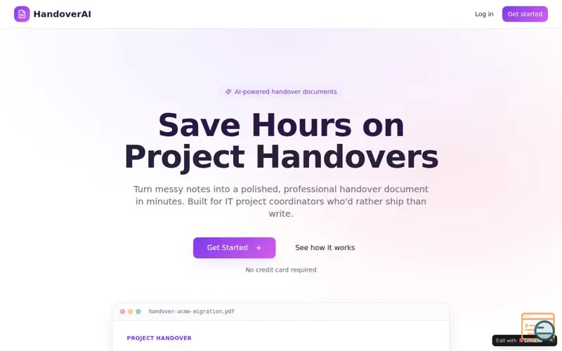 Screenshot of HandoverAI Beta Launch