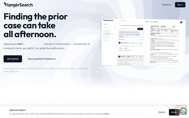 Screenshot of HangerSearch