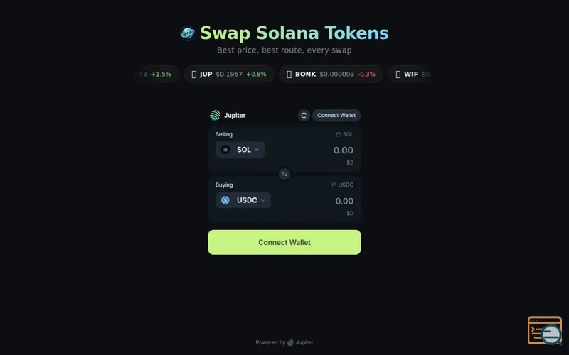 Screenshot of Swap Solana Tokens, a launch using Jupiter