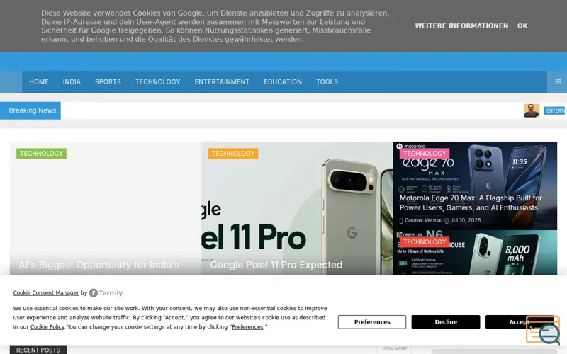 Screenshot of Getty AI News