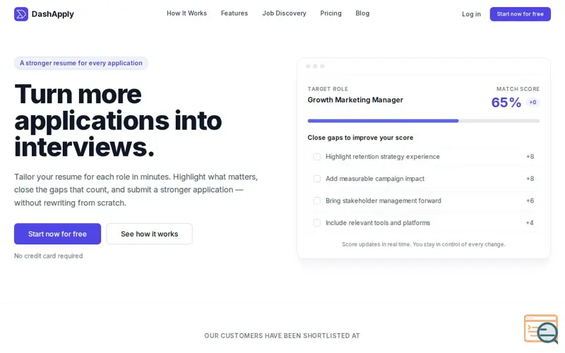 Screenshot of DashApply