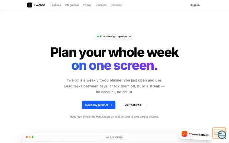 Screenshot of Tweloc - Weekly Planner