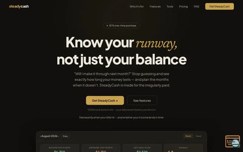 Screenshot of SteadyCash, a launch using PostYourStartup