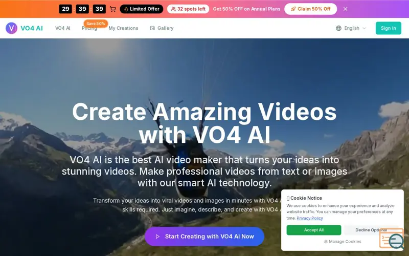 Screenshot of VO4 AI Video Generator