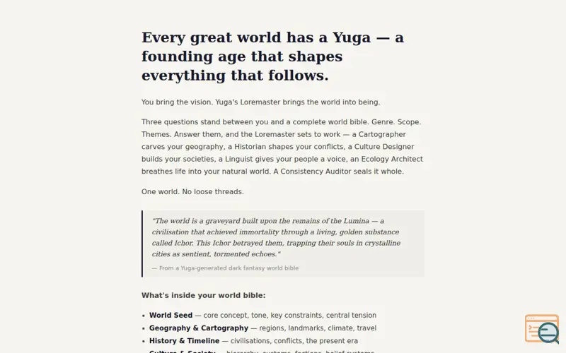 Screenshot of Yuga — Generate Your World