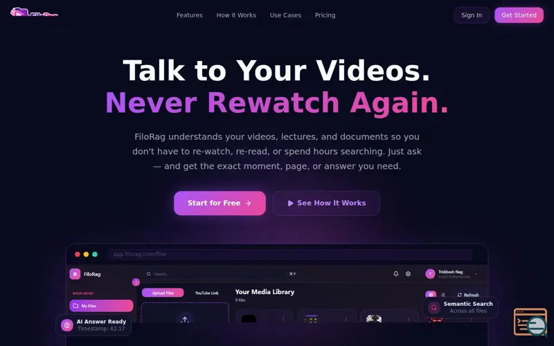 Screenshot of Filorag — Search Inside Any Video