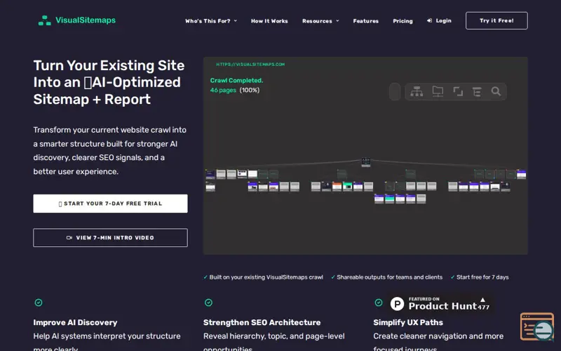 Screenshot of ● AI Optimized Visual SiteMaps + Reports, a launch using Reditus