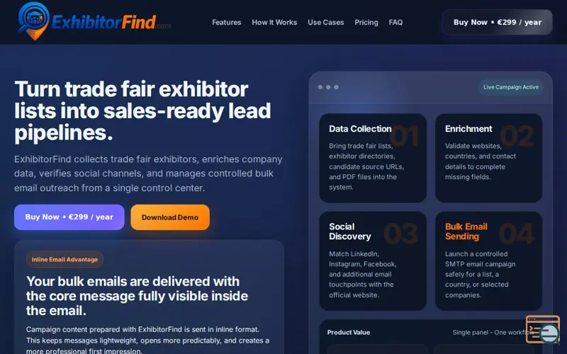 Screenshot of ExhibitorFind