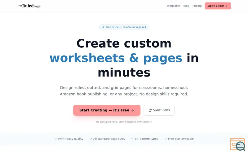 Screenshot of RuledPage
