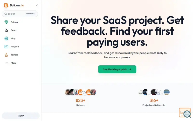 Screenshot of Builders.to, a launch using StartupFast