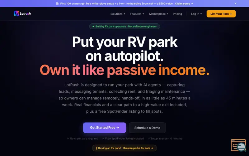 Screenshot of LotRush — RV Park Management Software