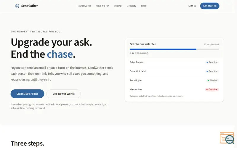 Screenshot of SendGather