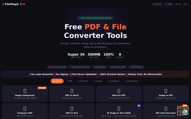 Screenshot of FileMagicPro Free PDF & File Converter , a launch using pdf-lib