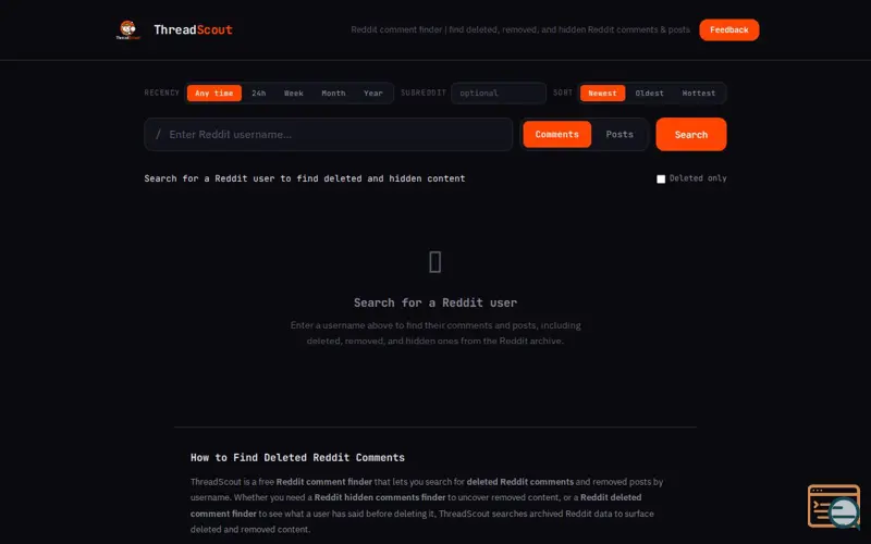 Screenshot of Threadscout