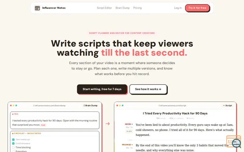 Screenshot of Influencer Notes