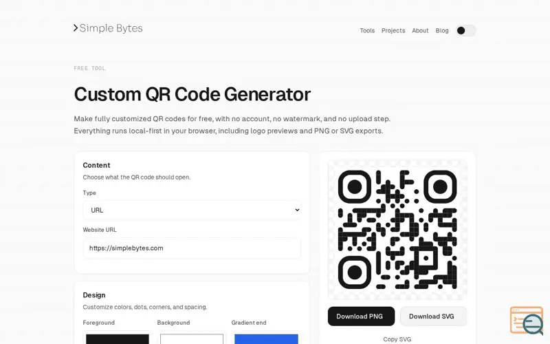 Screenshot of Free and Local QR Code Generator