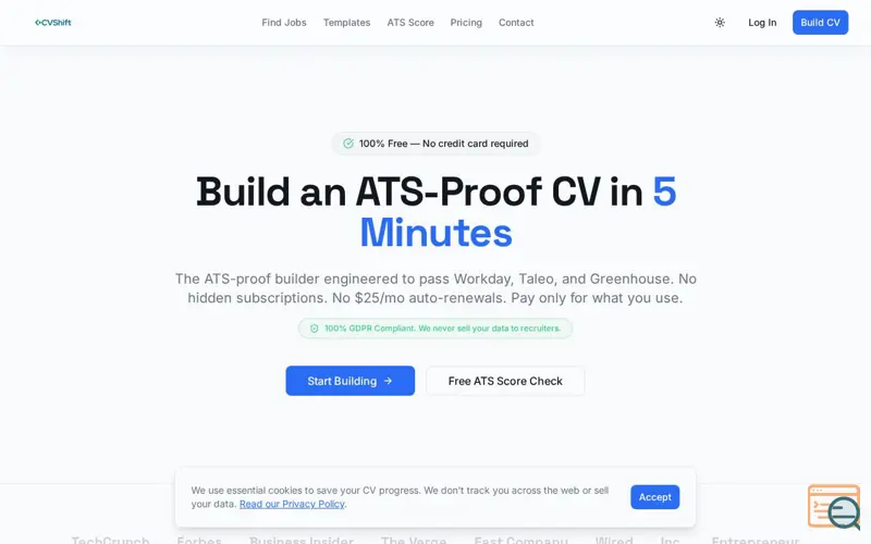 Screenshot of CVShift