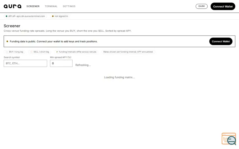 Screenshot of Funding Arb Terminal