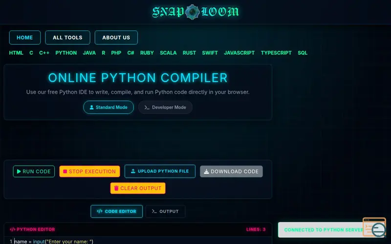 Screenshot of Online Python Compiler