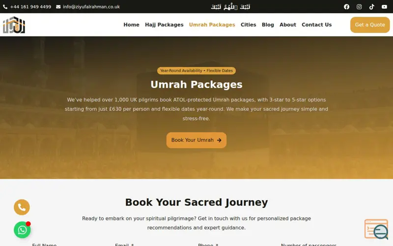 Screenshot of Ziyuf Al Rahman Umrah Packages from UK
