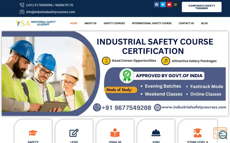 Screenshot of Industrial Safety Courses, a launch using Fluent Forms