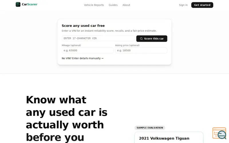 Screenshot of CarScorer