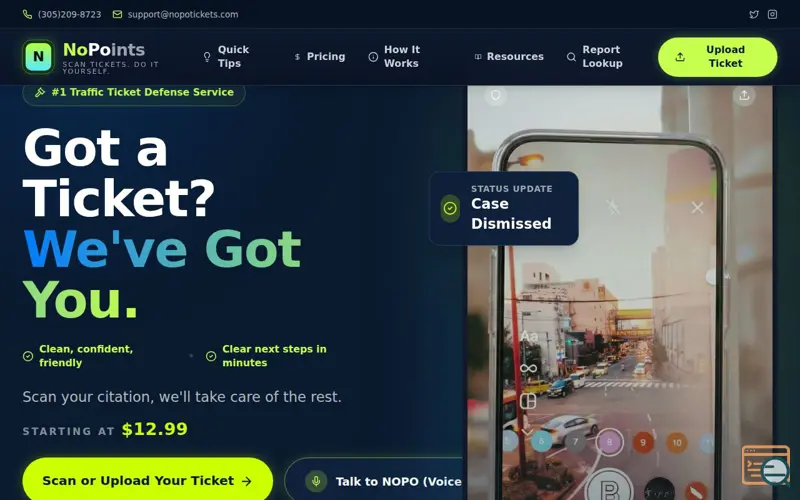 Screenshot of NoPoints AI Traffic Tickets Defense 