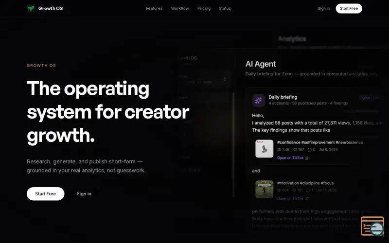 Screenshot of Growth OS — AI Growth OS for creators · Growth OS