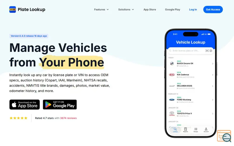 Screenshot of Plate Lookup