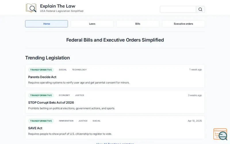 Screenshot of Explain The Law