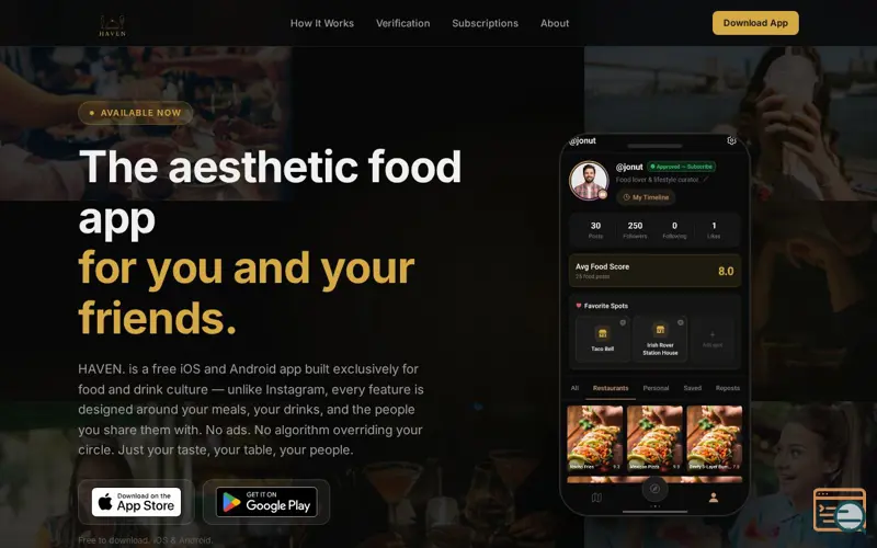 Screenshot of HAVEN. Lifestyle
