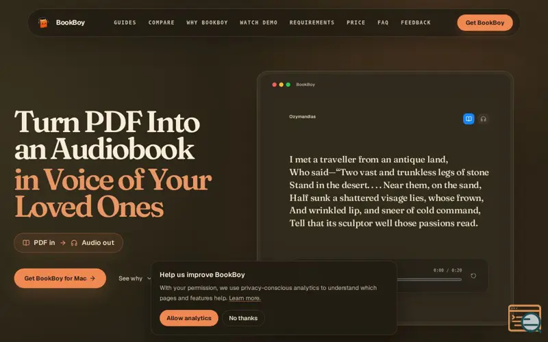 Screenshot of BookBoy — Turn PDFs into Audiobooks on Mac