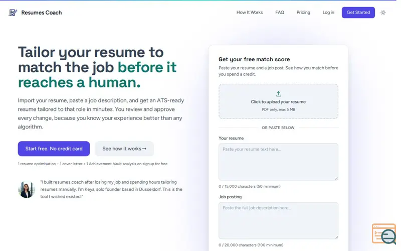 Screenshot of Resumes Coach, a launch using Bunny Fonts
