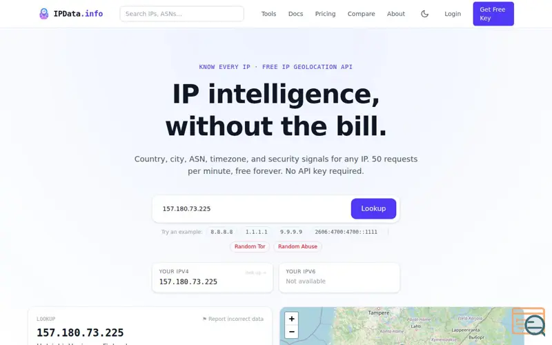 Screenshot of Know every IP — free IP geolocation API