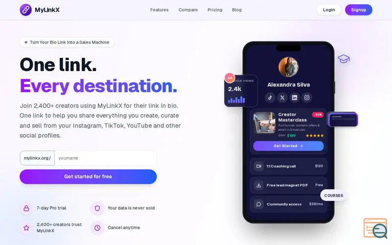 Screenshot of MyLinkX