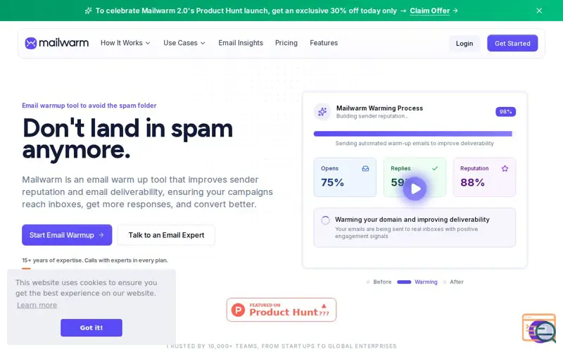 Screenshot of Mailwarm 2.0 (YC S20)