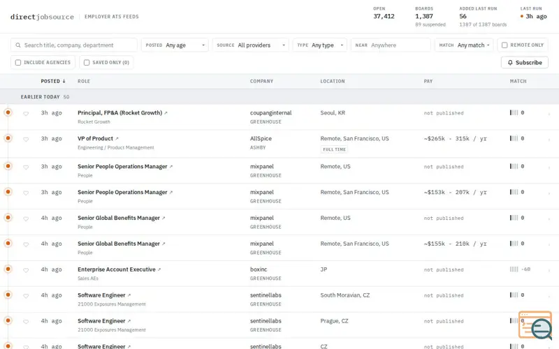 Screenshot of DirectJobSource