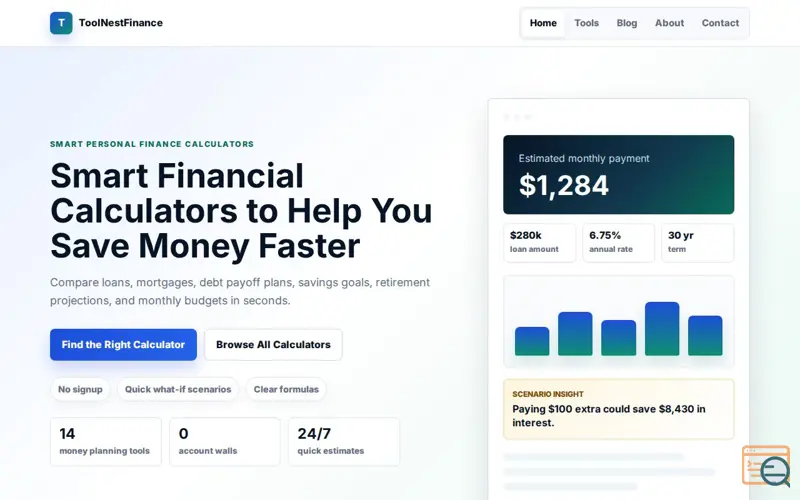 Screenshot of ToolNestFinance