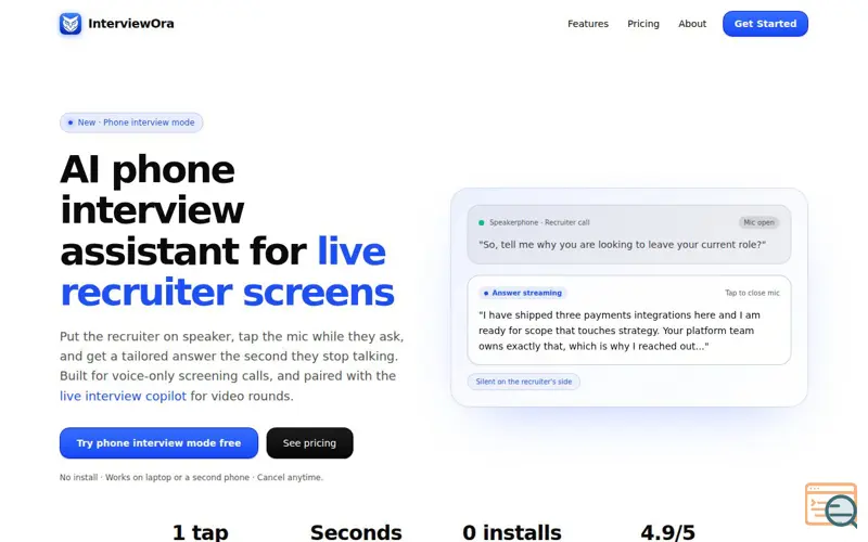 Screenshot of InterviewOra