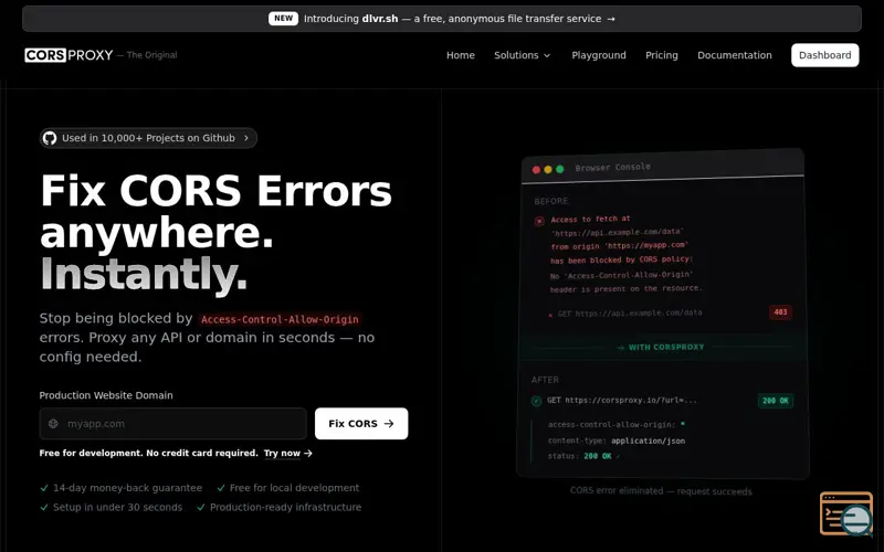 Screenshot of Corsproxy, a launch using TrustViews