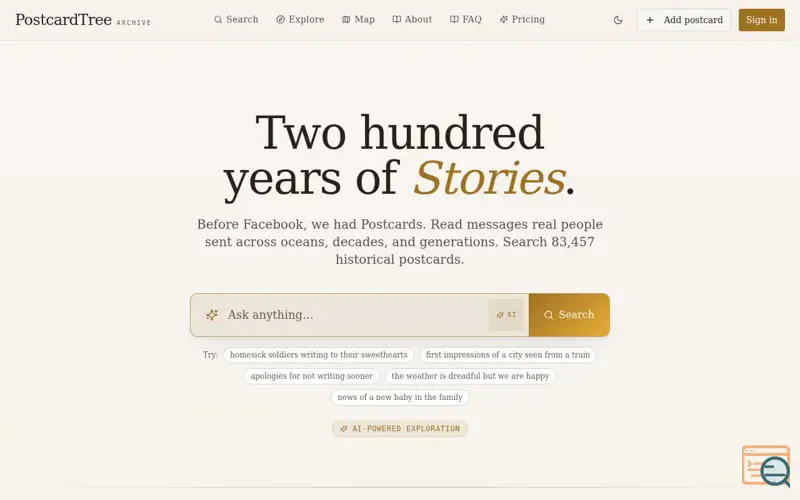 Screenshot of PostcardTree