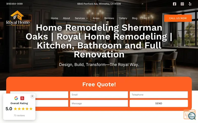 Screenshot of Royal Home Remodeling, a launch using Highclass Reviews Plugin