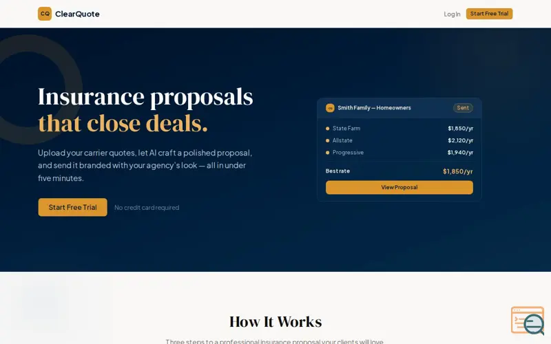 Screenshot of ClearQuote — AI Insurance Proposals
