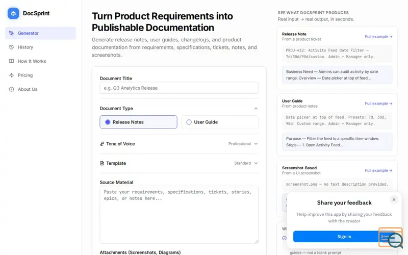 Screenshot of DocSprint