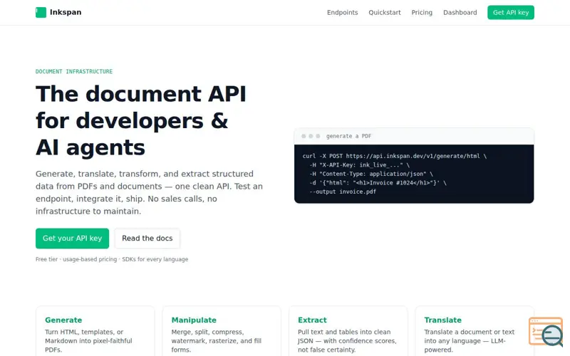 Screenshot of Inkspan — The document API for developers & AI agents