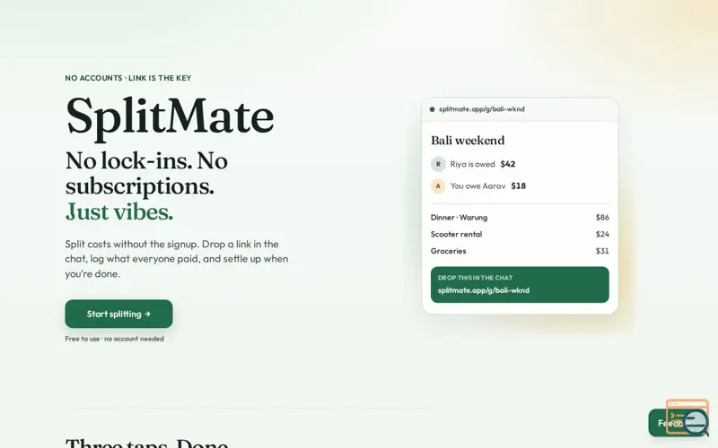 Screenshot of SplitMate — split expenses with a link