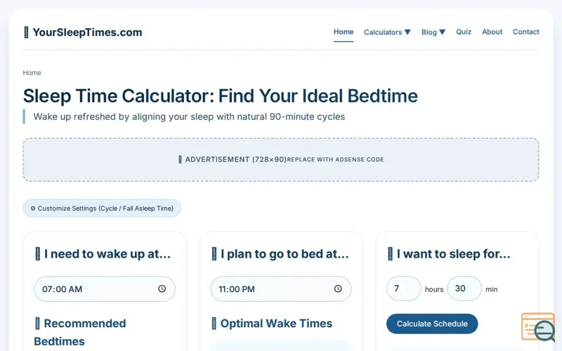 Screenshot of Sleep Time Calculator