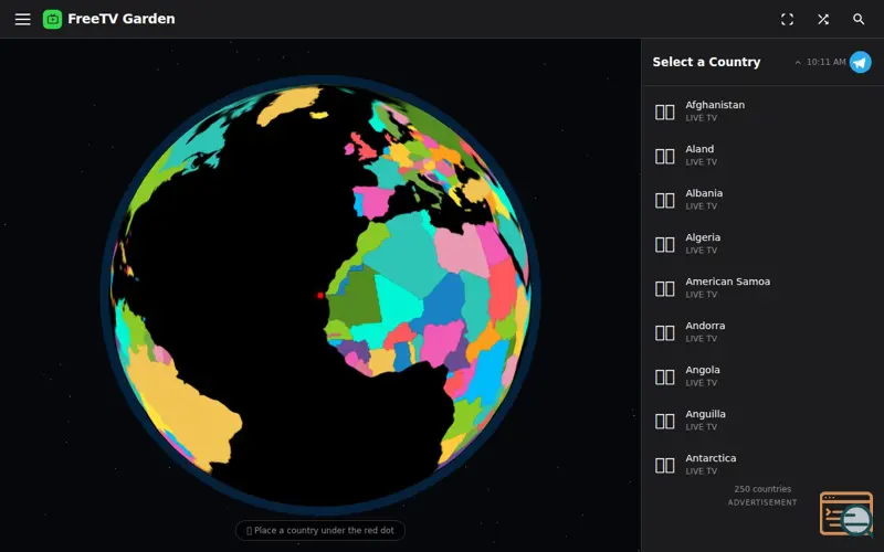 Screenshot of FreeTV Garden, a launch using hls.js