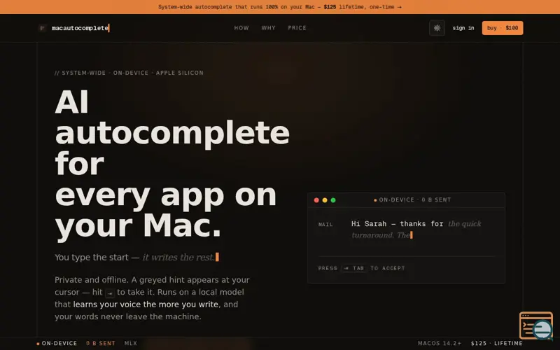 Screenshot of MacAutocomplete system-wide autocomplete